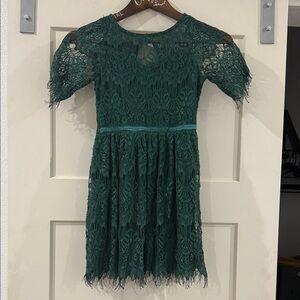 Girls Ava and Yelly Lace Formal Dress in Emerald Green